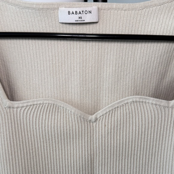 Aritzia Ivory Ribbed Square-Sweetheart Long Sleeve Top - Picture 3 of 3